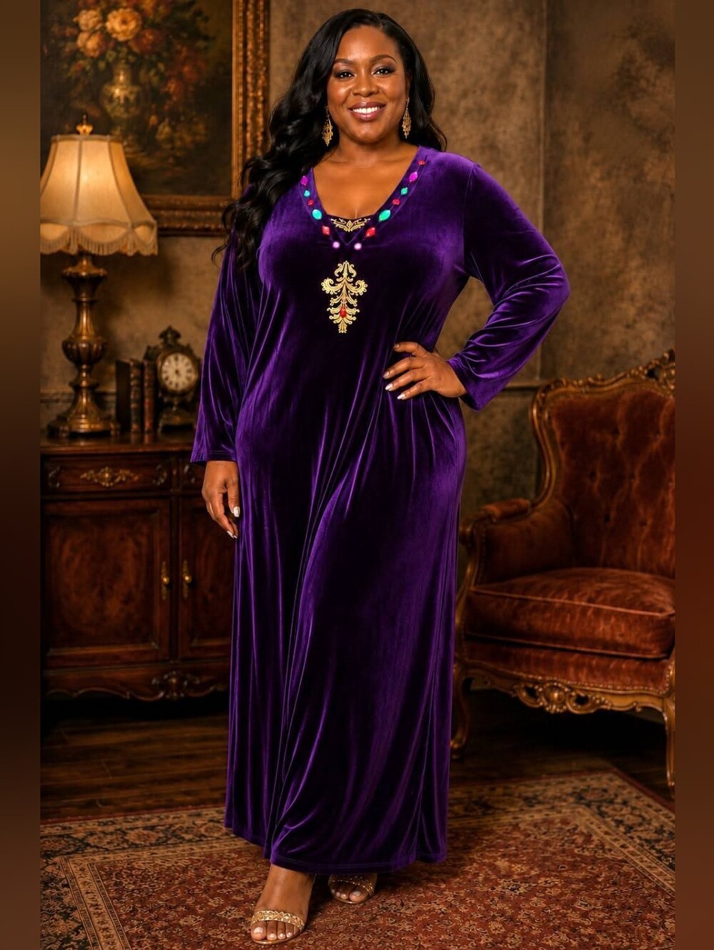 Anna Maxwell Elegant Purple Soft Velour Maxi Dress